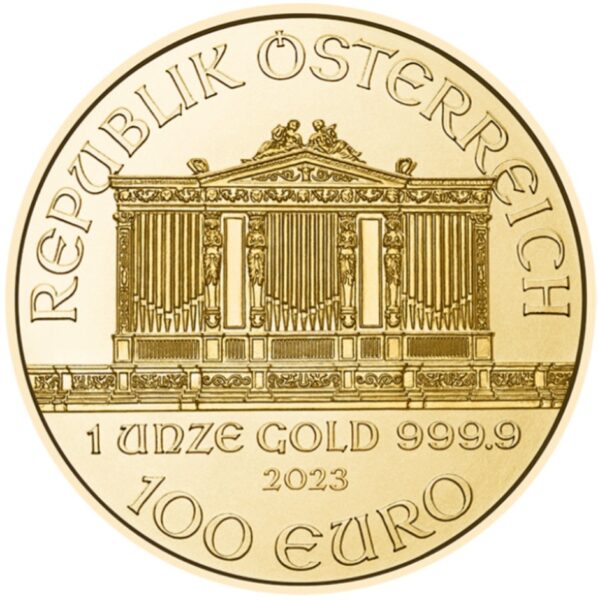 Złota moneta Filharmonicy Wiedeńscy 2023 rewers