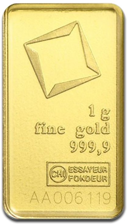Złota sztabka Valcambi 1 g awers - GoldBroker.pl