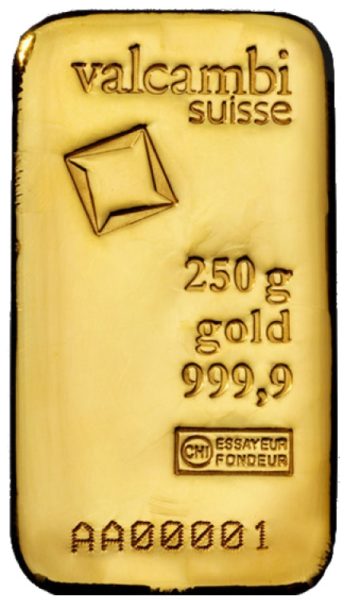 Sztabka złota Valcambi 250 g cast - GoldBroker.pl