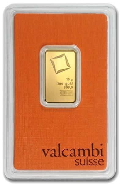 Sztabka złota Valcambi certipack 10 g rewers