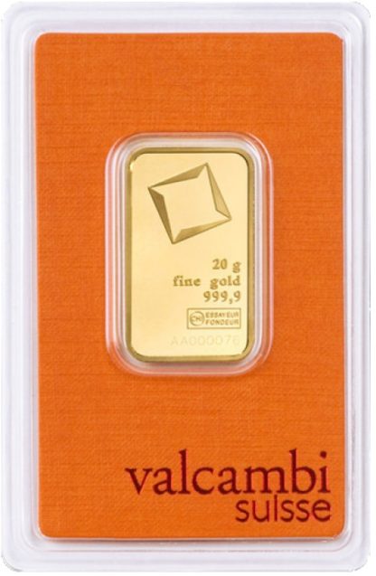 Sztabka złota Valcambi certipack 20 g rewers - GoldBroker.pl