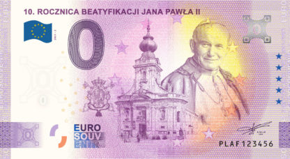 0 Euro 10 Rocznica beatyfikacji Jana Pawła II banknot pamiątkowy awers - GoldBroker.pl