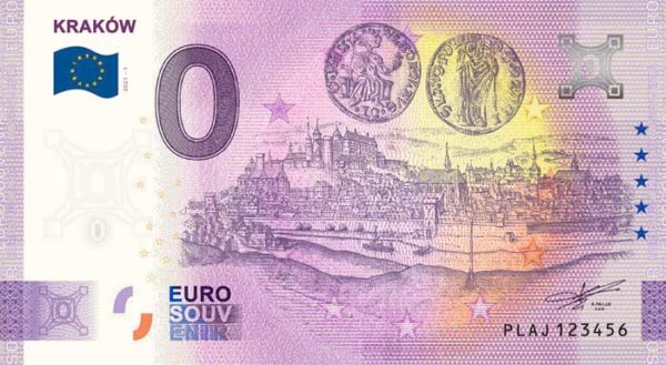 0 Euro Kraków banknot pamiątkowy edycja Anniversary awers - GoldBroker.pl