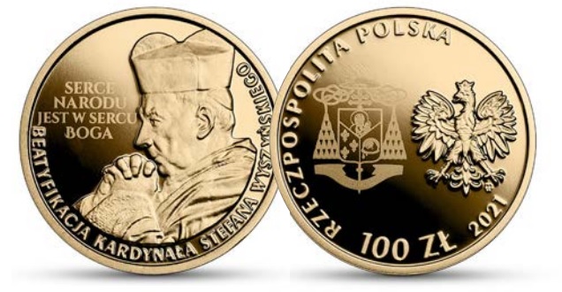 Moneta upamiętniająca beatyfikację Kardynała Stefana Wyszyńskiego złoto