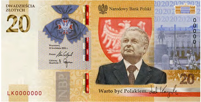 Banknot kolekcjonerski 20 zł Lech Kaczyński strona przednia - GoldBroker.pl