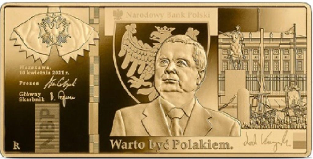 Złota moneta 500 zł Lech Kaczyński. Warto być Polakiem rewers
