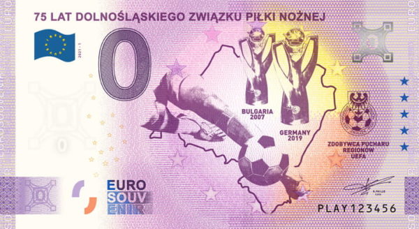 0 euro 75 lat Dolnośląskiego Związku Piłki Nożnej banknot pamiątkowy - GoldBroker.pl