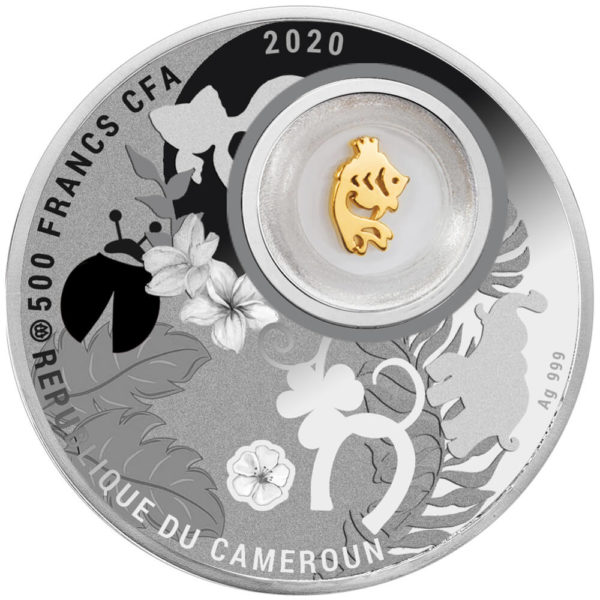 500 franków CFA srebrna moneta Złota rybka awers - GoldBroker.pl