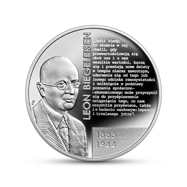 10 zł srebrna moneta Wielcy polscy ekonomiści Leon Biegeleisen rewers - GoldBroker.pl