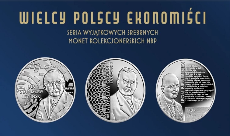 Srebrne monety kolekcjonerskie z serii „Wielcy polscy ekonomiści” - Władysław Grabski, Leon Biegeleisen i Stanisław Lewiński - GoldBroker.pl
