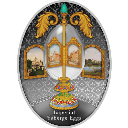 Srebrna moneta Jajo z obrotowymi miniaturami,  Seria: Jaja Faberge rewers - GoldBroker.pl