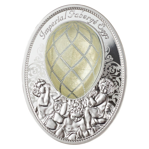 Srebrna moneta Jajo z diamentową kratką, Seria: Jaja Faberge rewers - GoldBroker.pl