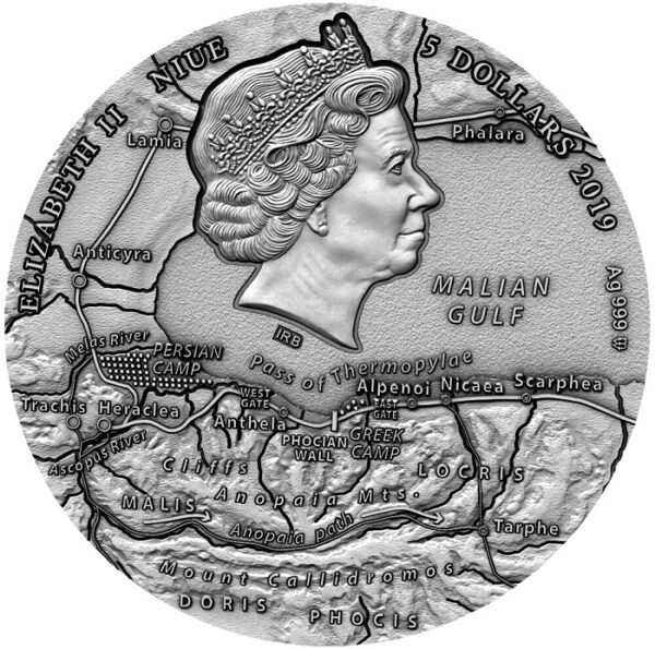 Srebrna moneta 5$ Leonidas, Seria: Wielcy dowódcy awers - GoldBroker.pl