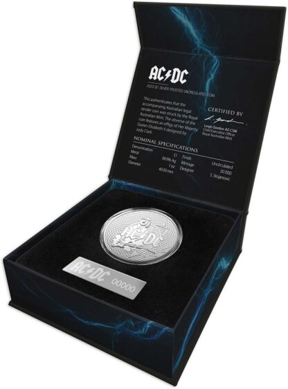Srebrna moneta 1$ AC/DC  certyfikat - GoldBroker.pl