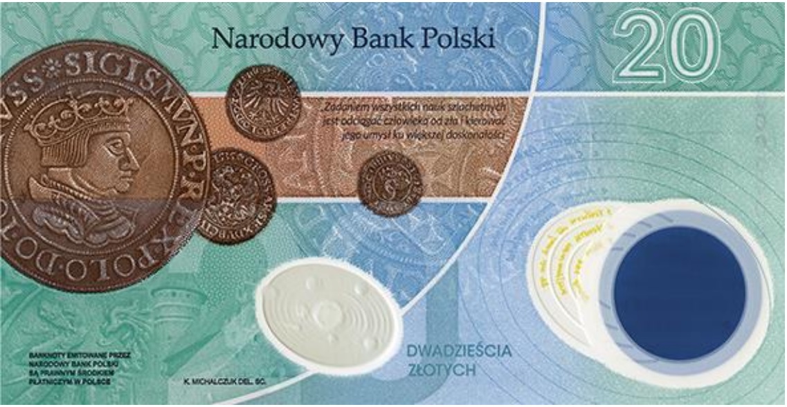 Banknot kolekcjonerski NBP 20 zł Mikołaj Kopernik 2023 strona odwrotna