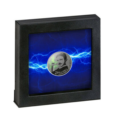 Srebrna moneta 500 CFA Nikola Tesla ramka