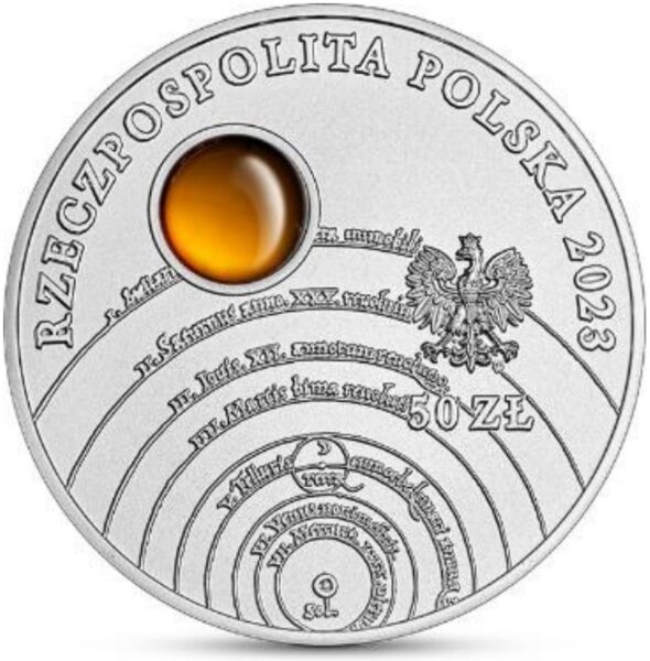 Srebrna moneta NBP 50 zł Mikołaj Kopernik 2023 awers
