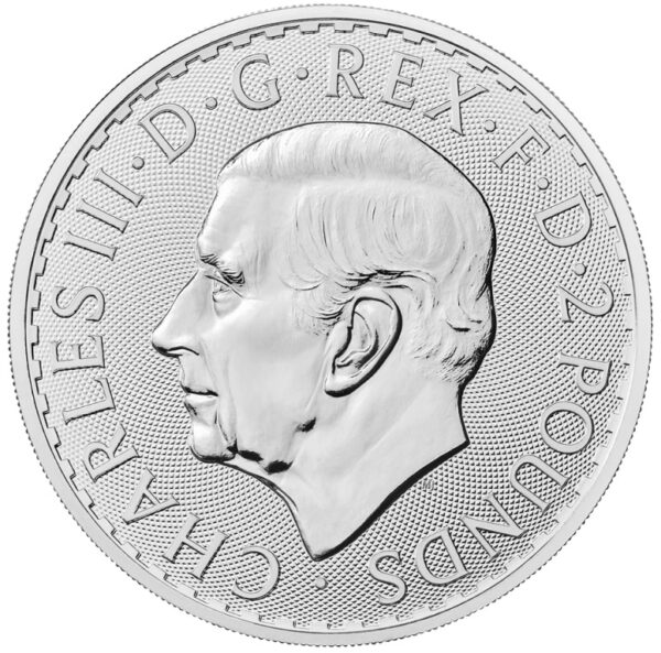 Srebrna moneta 1 uncja Britannia Karol III awers