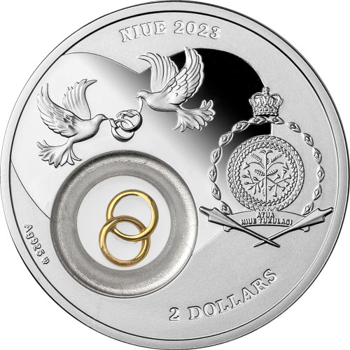 Srebrna moneta 2 $ Moneta ślubna awers