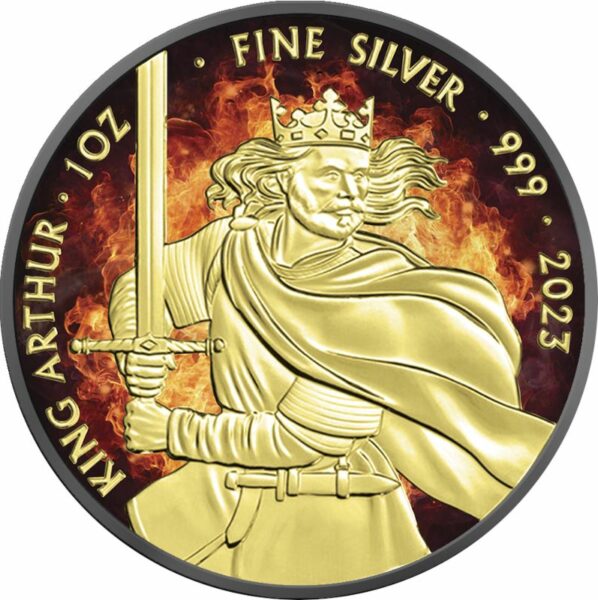 Srebrna moneta 2£ Płonący Król Artur Mity i Legendy rewers