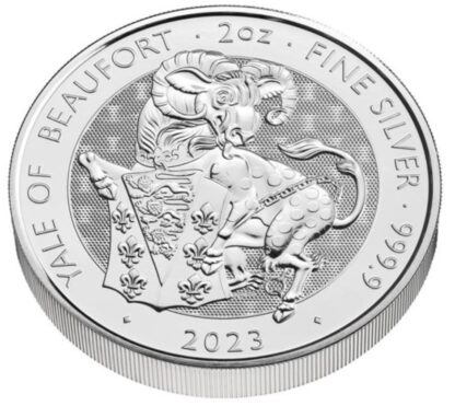 Srebrna moneta bulionowa 2 oz Yale Of Beaufort, Seria: Królewskie Bestie Tudorów rant