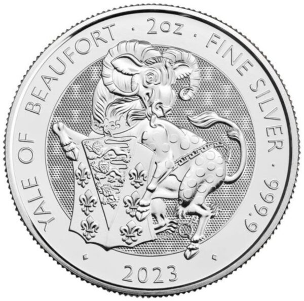 Srebrna moneta bulionowa 2 oz Yale Of Beaufort, Seria: Królewskie Bestie Tudorów rewers