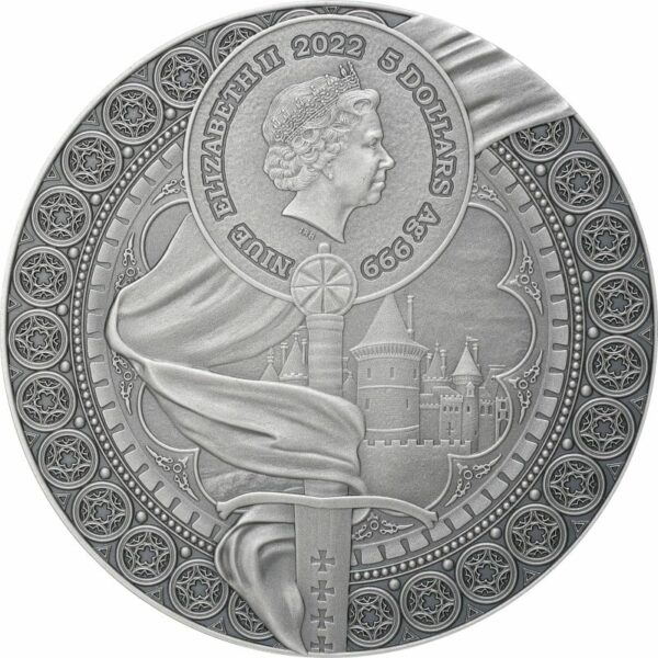 Srebrna moneta 5$ Joanna d'Arc awers