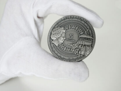 Srebrna moneta 5$ Marco Polo  prezentacja awers