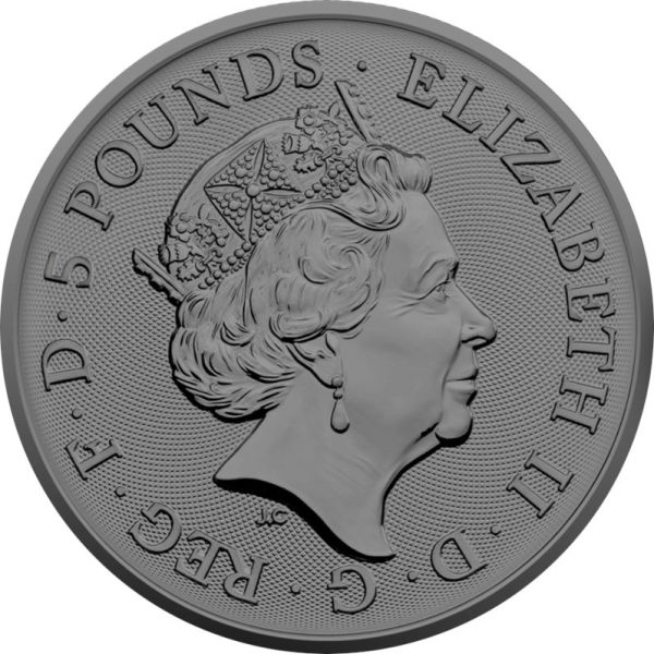 Srebrna moneta Płonący Koziorożec Królewskie Bestie Tudorów awers