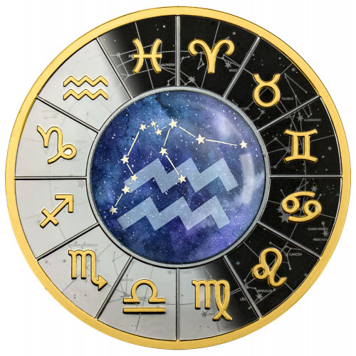 Srebrna moneta 500 CFA Znaki Zodiaku Wodnik rewers