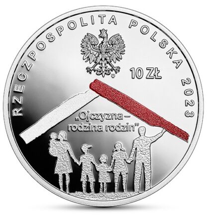Srebrna moneta kolekcjonerska 10 zł W Polskę wierzę - Polska rodzina awers