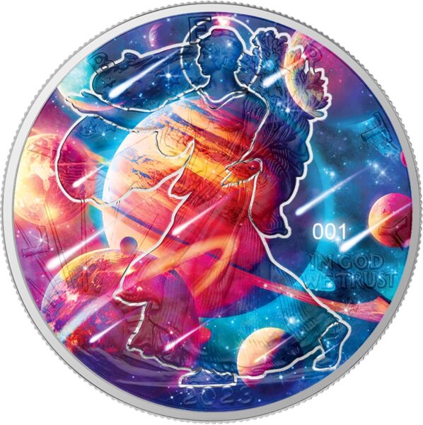Srebrna moneta 1 oz Amerykański Orzeł Galaxy Glowing V awers