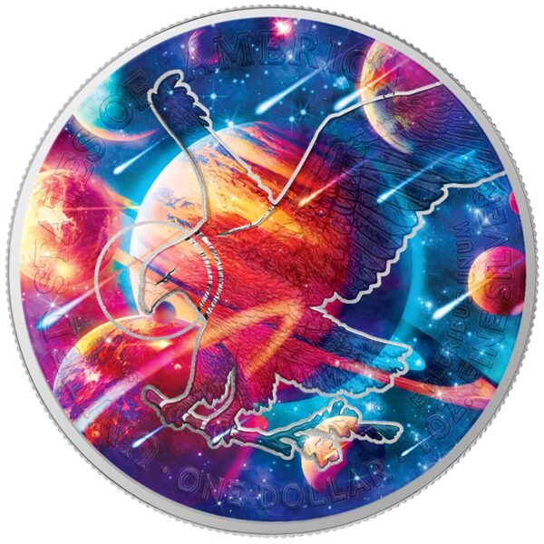 Srebrna moneta 1 oz Amerykański Orzeł Galaxy Glowing V rewers