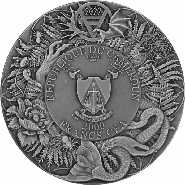 Srebrna moneta 2000 CFA Domowik Seria: Słowiańskie Bestie awers