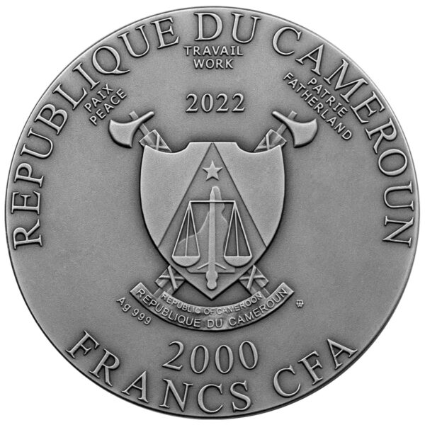 Srebrna moneta 2000 CFA Siedmioro bogów szczęścia awers
