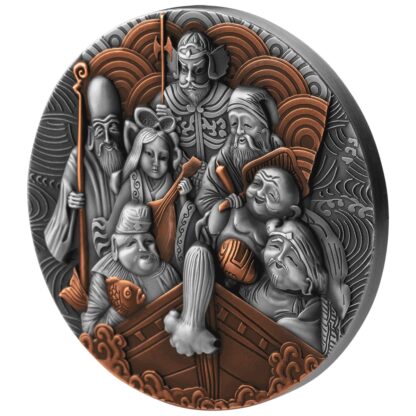 Srebrna moneta 2000 CFA Siedmioro bogów szczęścia rant