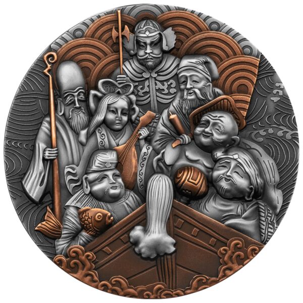 Srebrna moneta 2000 CFA Siedmioro bogów szczęścia rewers