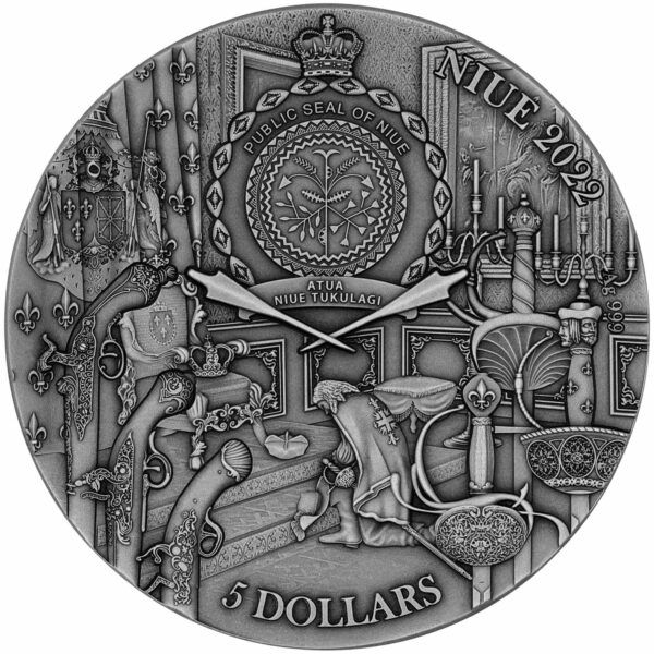 Srebrna moneta 5$ D’Artagnan Seria: Trzej Muszkieterowie awers