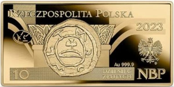Złota moneta kolekcjonerska Polskie banknoty obiegowe – banknot o nominale 10 zł awers