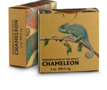 Srebrna moneta 5$ Kameleon pudełko