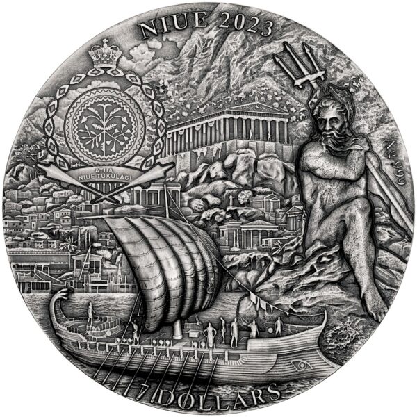 Srebrna moneta 7$ Wyspa Kirke, Seria: Odyseja awers