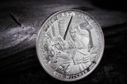 Srebrna moneta bulionowa 2 oz Wiedźmin Ostatnie Życzenie  prezentacja monety
