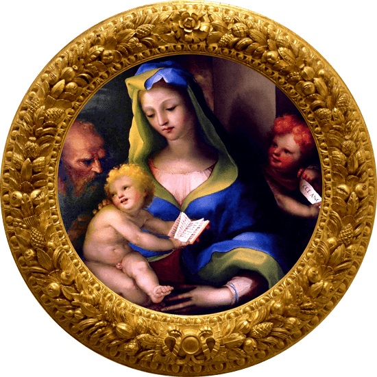 Srebrna moneta 500 CFA Domenico Beccafumi, Madonna z Dzieciątkiem, św. Józefem i Janem Chrzcicielem rewers