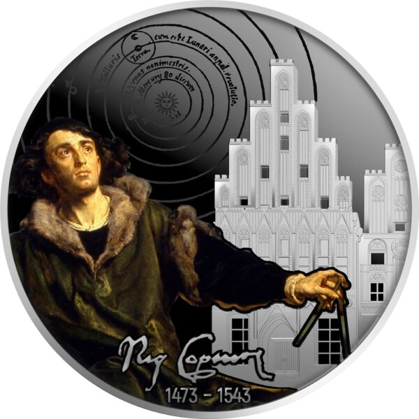Srebrna moneta 500 CFA Mikołaj Kopernik rewers