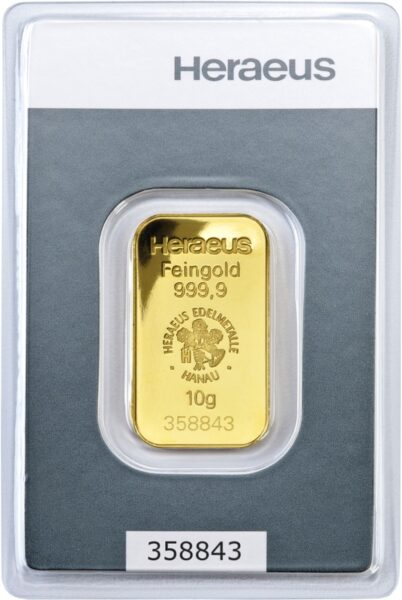 Sztabka złota 10 g Heraeus