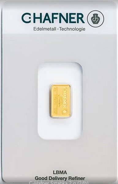 Sztabka złota 2 g C.Hafner