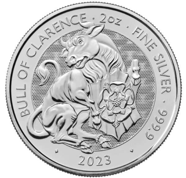 Srebrna moneta bulionowa 2 oz Byk z Clarence, Seria: Królewskie Bestie Tudorów