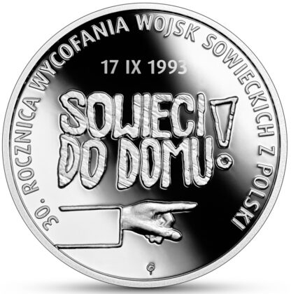 Srebrna moneta kolekcjonerska 30. rocznica wycofania wojsk sowieckich z Polski rewers