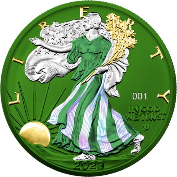 Srebrna moneta 1 oz Amerykański Orzeł Space Metals IV Green awers