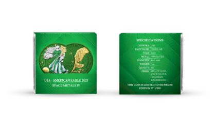Srebrna moneta 1 oz Amerykański Orzeł Space Metals IV Green certyfikat